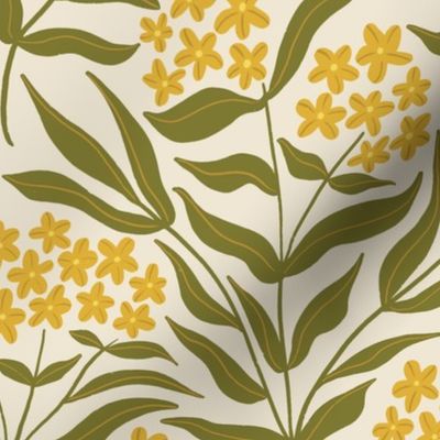 (L) Vintage Phlox - Loose Hand Drawn Flowers - Olive and yellow