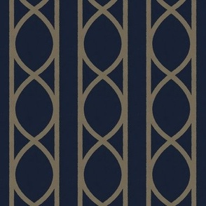 Navy Elegance and Gold Charm - Ogee Lattice Design on textured Wallpaper