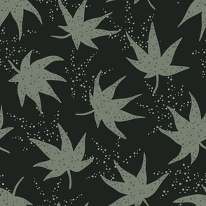 Japanese maple leaves with dots - black and teal