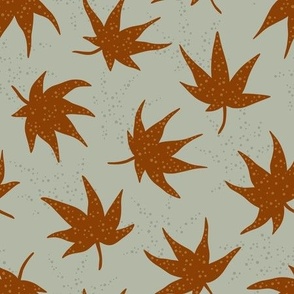 Japanese maple leaves with dots - light teal and brown