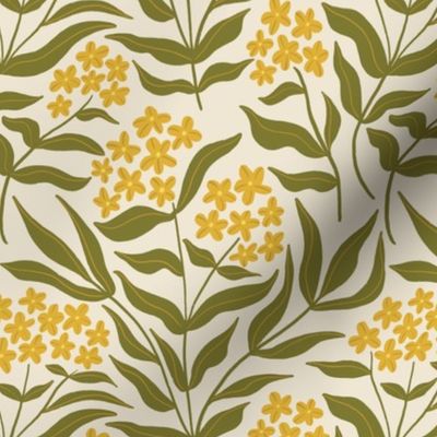 (M) Vintage Phlox - Loose Hand Drawn Flowers - Olive and yellow