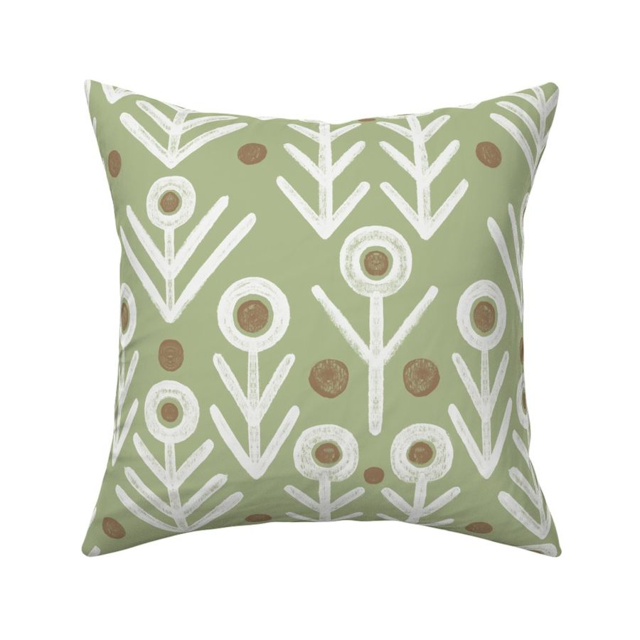 Inky retro abstract floral | Sage green