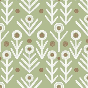 Inky retro abstract floral | Sage green