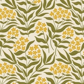 (S) Vintage Phlox - Loose Hand Drawn Flowers - Olive and yellow