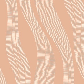 Organic Minimal Hand-Drawn Wavy Vertical Stripes in Earthy Beige, Jumbo Size