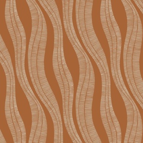 Organic Minimal Hand-Drawn Wavy Vertical Stripes in Earthy Brown, Large Size