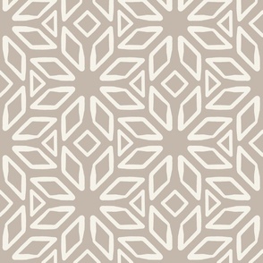 Art Deco Diamond Block Print | Medium Scale | Warm Beige, Light Cream, Neutral | Multidirectional geometric