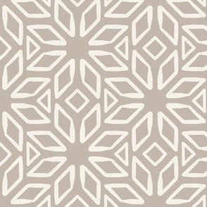 Art Deco Diamond Block Print | Small Scale | Warm Beige, Light Cream, Neutral | Multidirectional geometric