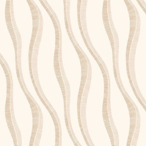 Organic Minimal Hand-Drawn Wavy Vertical Stripes in Earthy Neutrals, Large Size