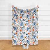 large scale blue and orange watercolour floral 