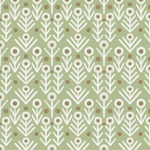 Inky retro abstract floral | Small scale | Sage green