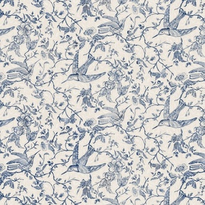 French Country Vintage Birds and Roses_Blue_Medium