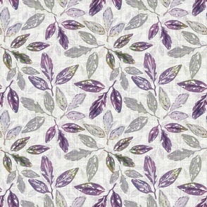 Pattern with leaves. Gray, purple leaves on a gray background.