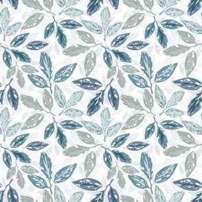 Pattern with leaves. Gray, turquoise leaves on a white background.