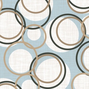 Modern Dark Green Beige Brown and White Circles on a Light Blue Background 