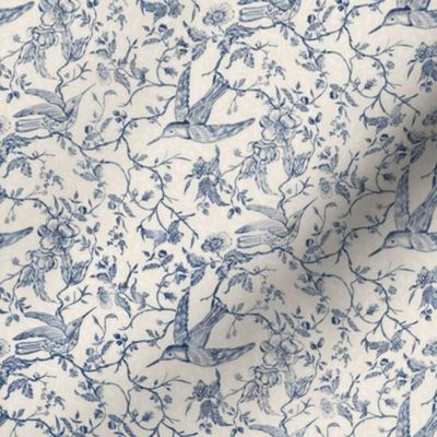 French Country Vintage Birds and Roses_Blue and cream_Small
