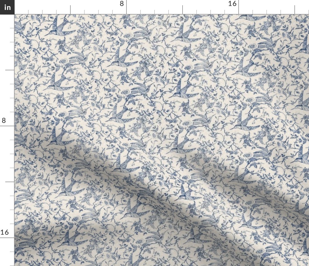 French Country Vintage Birds and Roses_Blue and cream_Small
