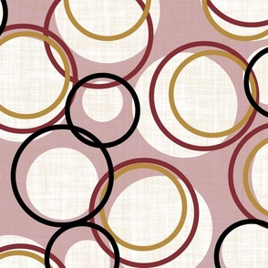 Modern Gold Burgundy Black and White Circles on a Pink Background 