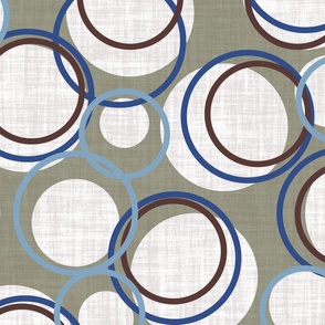 Modern Light Blue Brown Blue and White Circles on a Sage Green Background 