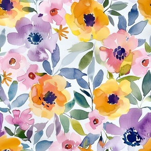 large scale purple and orange watercolour floral