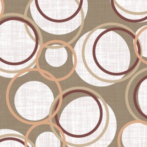 Modern Orange Beige Burgundy and White Circles on a Brown Background 