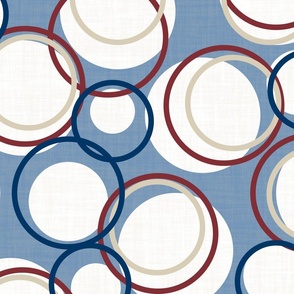 Modern Red Beige Blue and White Circles on a Blue Background 