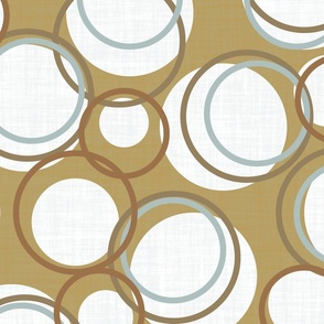 Modern Rust Brown Blue and White Circles on a Gold Background 