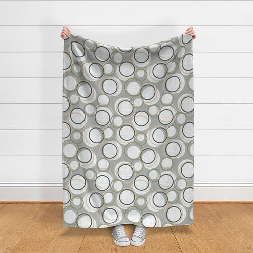 Modern Taupe Dark Grey Green and White Circles on a Grey Background 