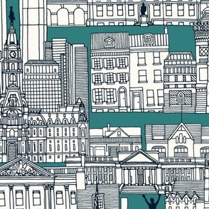 Philadelphia toile teal indigo