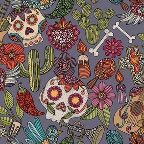 Dia de los Muertos pattern - purple background