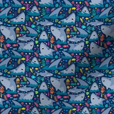 Small Shark Attack On Dark Blue