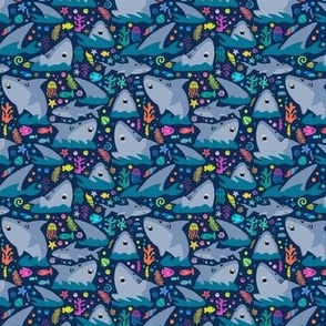 Small Shark Attack On Dark Blue