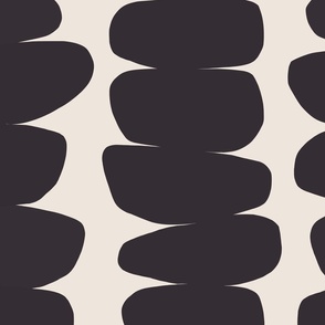 (L) Bold Minimal Abstract Organic Zen Pebble Stripes 9A. Black on Beige