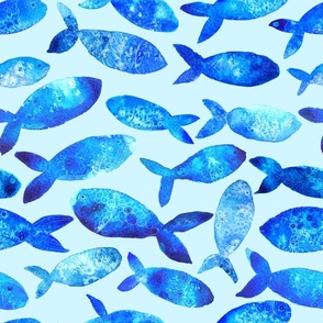 Fishy Watercolor  in Blue