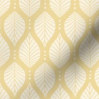 Art Deco Beech Leaves with Dots Pattern - Honey & Light Yellow - Large Scale - Minimalist Botanical