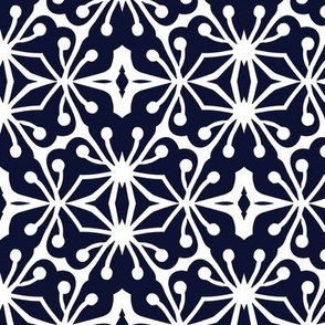 Navy Blue and White Abstract Line Art - Small