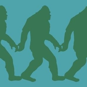 Bigfoot Holding Hands in Turquoise & Hunter Green
