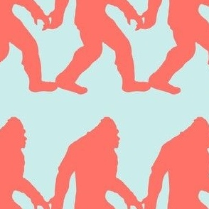 Bigfoot Holding Hands in Bright Blue & Orange