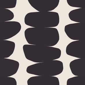 (M) Bold Minimal Abstract Organic Zen Pebble Stripes 9A. Black on Beige