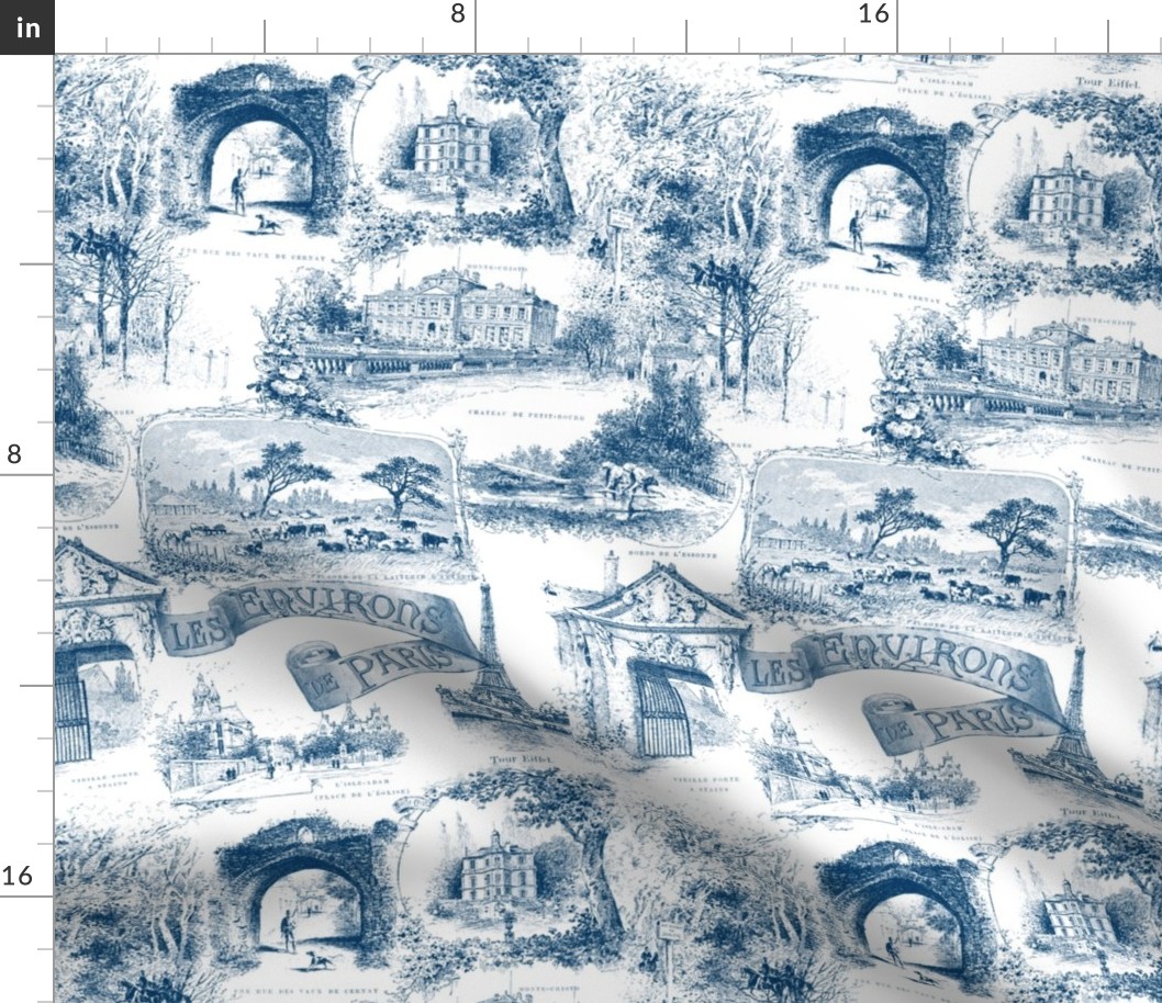 Les Environs de Paris ~ Toile de Jouy ~ Blue and White ~ Large