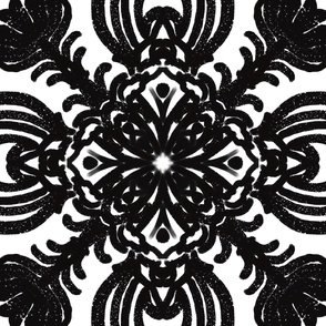 Spanish & Taino Floral Tile: Black & White, Large 