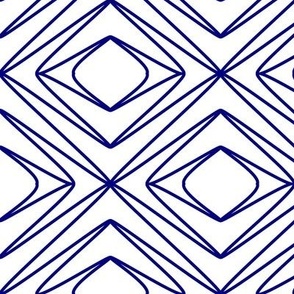 Unique White and Navy Blue Geometric Line Art Trellis - Small