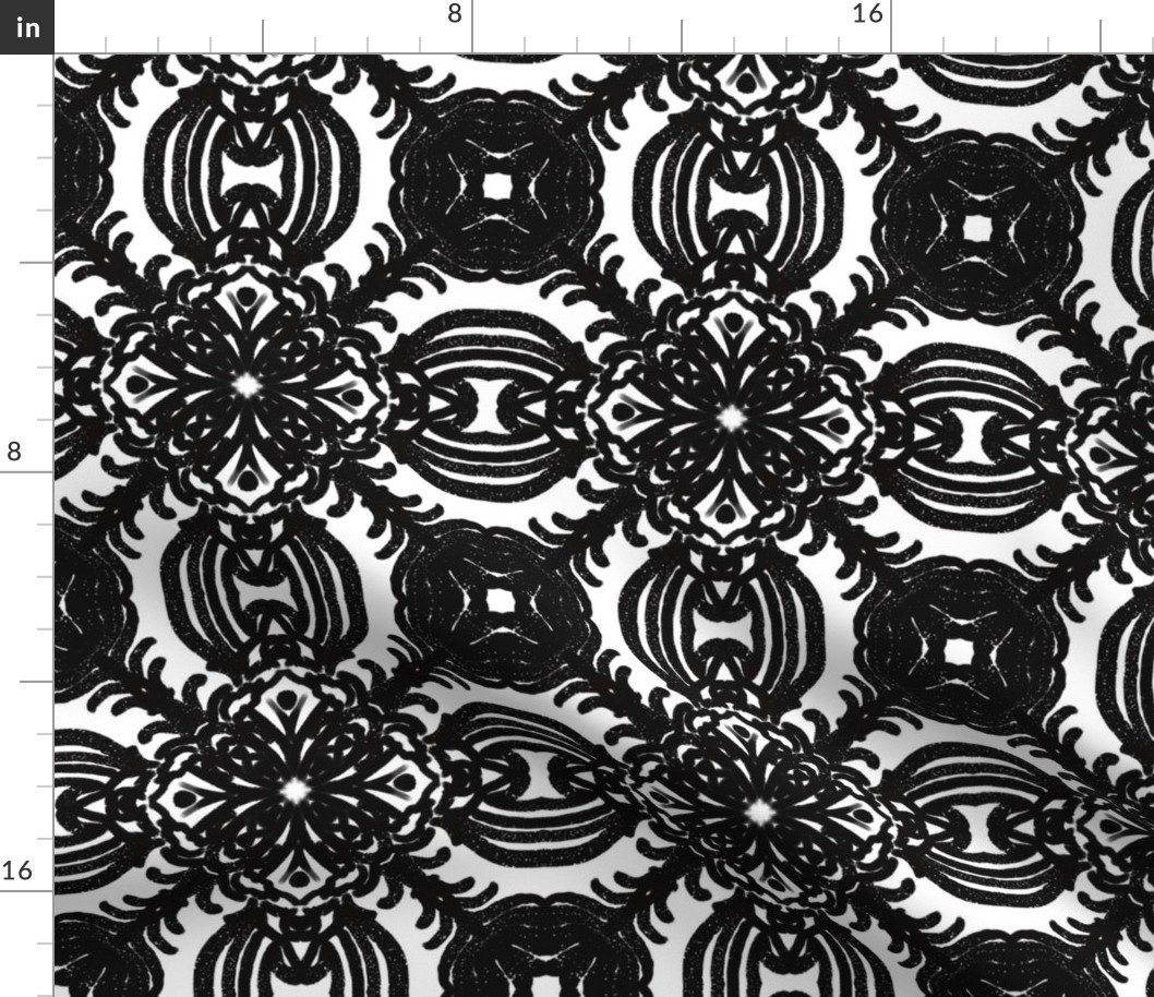 Spanish & Taino Floral Tile: Black & White, Medium