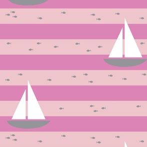 Sailboat and Fish Stripes Pink- Large Print