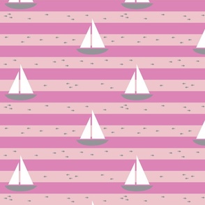Sailboat and Fish Stripes Pink- Medium Print