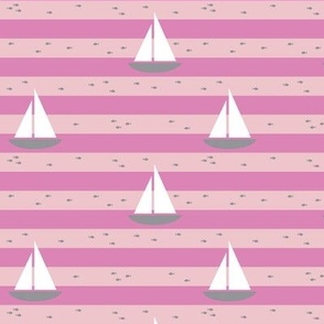 Sailboat and Fish Stripes Pink- Small Print