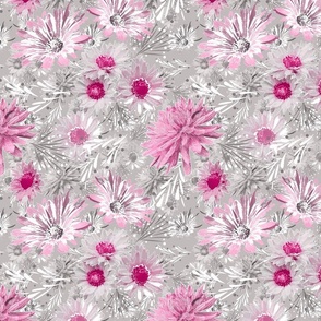 Delicate floral pattern. Pink , white flowers on a light gray background.