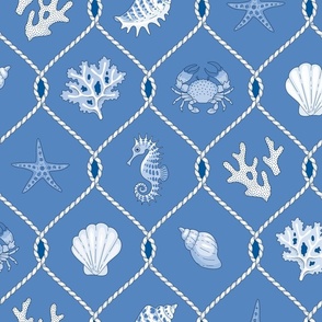 beach treasures blue toile de jouy