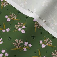 ditsy floral spray - green gold and pink - smallscale