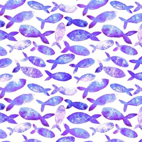Purple and Blue Watercolor Fishes